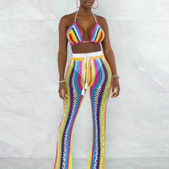 🎀Chrissy Rainbow Crochet Cover-Up Two Piece Set🎀 - Picture 2 of 3